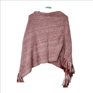 3/$25 Janice Apparel red and white poncho style sweater with Fringe one size